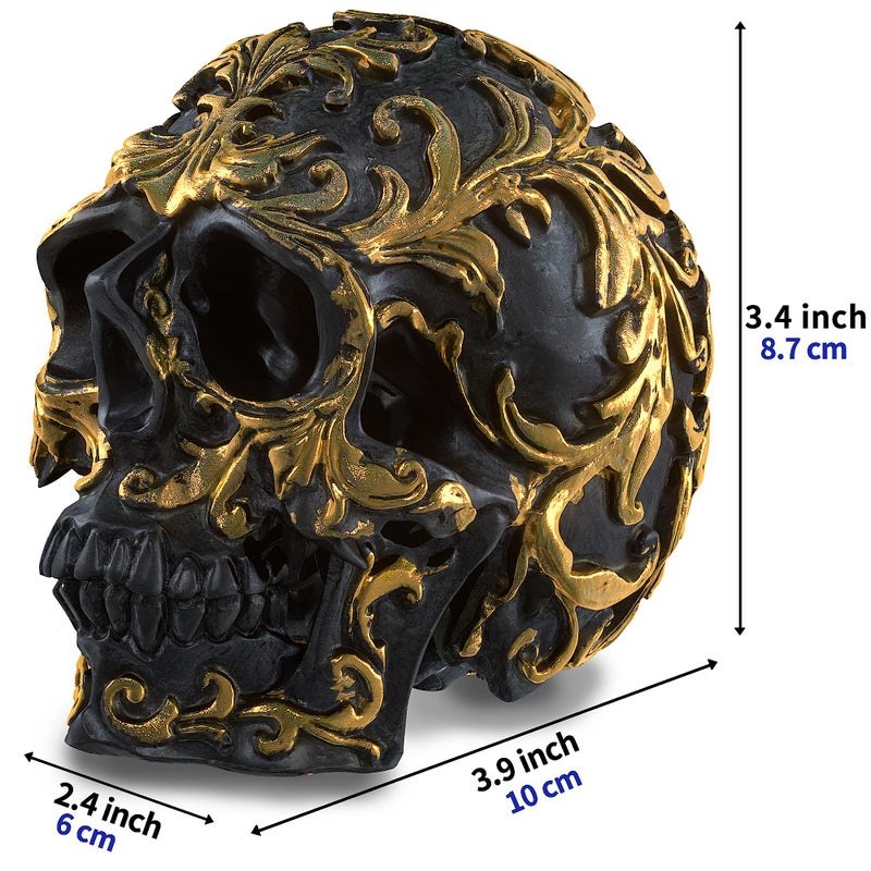READAEER Small Size Human Skull Resin Statue Head Sculptures Skull Collectible Figurines (Black & Golden) - Image 3
